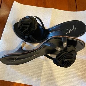 Worn.  Giuseppe Zanotti heels.  Gold low heel. Some wear.